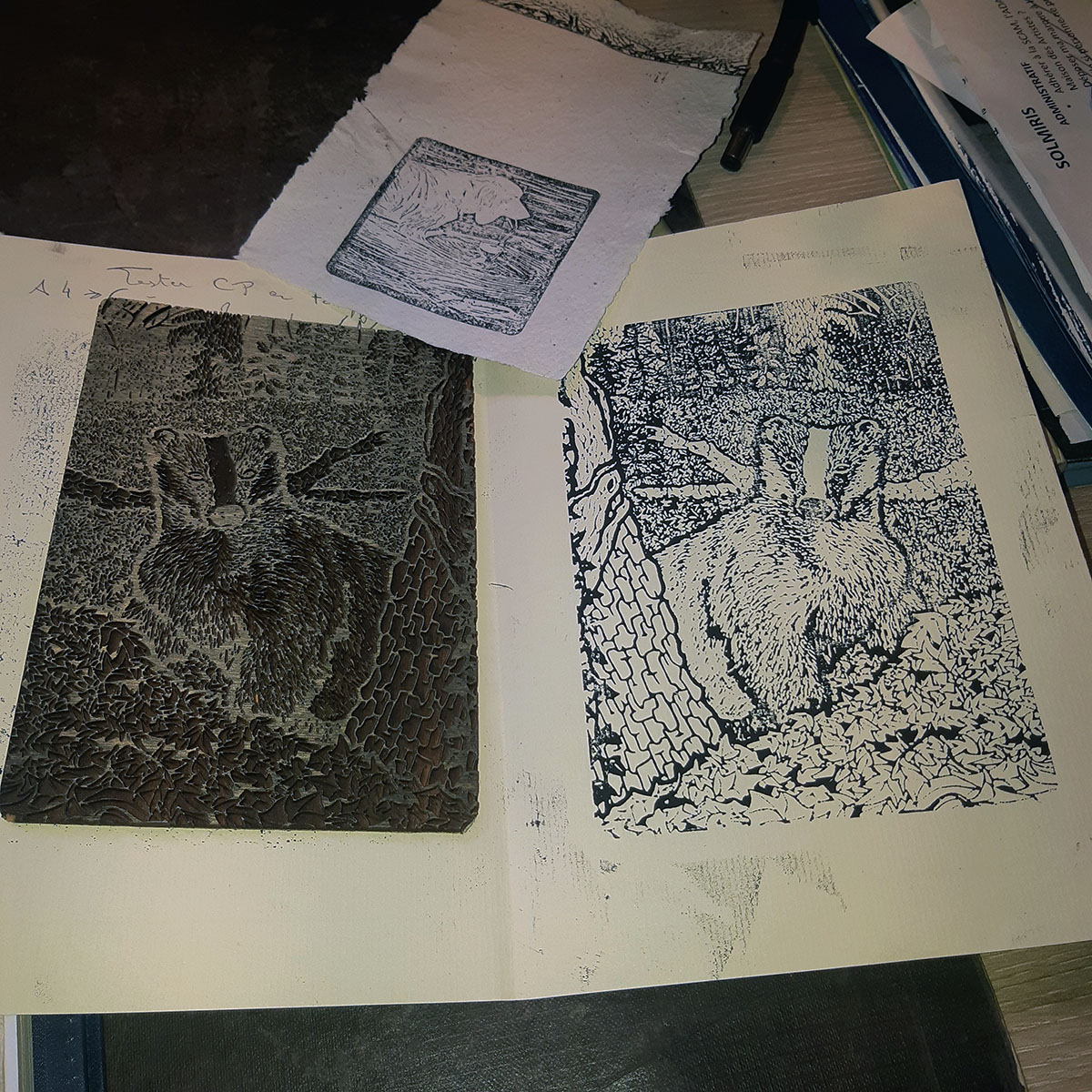 Xylogravure et test d'impression